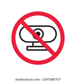 Prohibited web camera vector icon. No webcam icon. Forbidden camera icon. No web camera sign. Warning, caution, attention, restriction, danger flat sign design symbol pictogram
