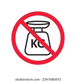 Prohibited weight vector icon. No scale icon. Forbidden weight scale icon. No weight sign. Warning, caution, attention, restriction, danger flat sign design symbol pictogram