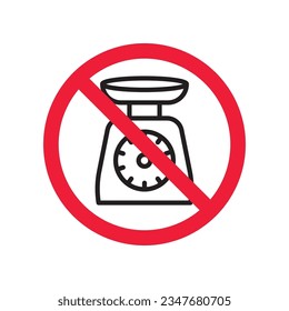 Prohibited weight vector icon. No scale icon. Forbidden weight scale icon. No weight sign. Warning, caution, attention, restriction, danger flat sign design symbol pictogram