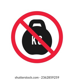 Prohibited weight vector icon. No scale icon. Forbidden weight scale icon. No weight sign. Warning, caution, attention, restriction, danger flat sign design symbol pictogram