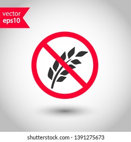 Prohibited wheat vector icon. No GMO icon. Forbidden wheat icon. No agriculture vector sign. Warning, caution, attention, restriction, danger flat sign design. EPS 10 symbol