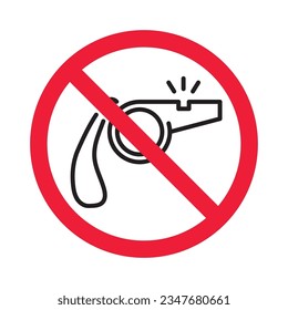 Prohibited whistle vector icon. No coach icon. Forbidden whistle icon. No trainer sign. Warning, caution, attention, restriction, danger flat sign design symbol pictogram