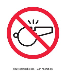 Prohibited whistle vector icon. No coach icon. Forbidden whistle icon. No trainer sign. Warning, caution, attention, restriction, danger flat sign design symbol pictogram