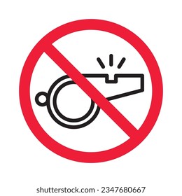 Icono vectorial de silbato prohibido. Ningún icono del entrenador. Icono de silbato prohibido. No hay señal de entrenador. Advertencia, precaución, atención, restricción, símbolo de diseño de señal plana de peligro pictograma