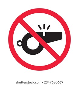 Icono vectorial de silbato prohibido. Ningún icono del entrenador. Icono de silbato prohibido. No hay señal de entrenador. Advertencia, precaución, atención, restricción, símbolo de diseño de señal plana de peligro pictograma