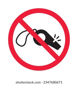 Prohibited whistle vector icon. No coach icon. Forbidden whistle icon. No trainer sign. Warning, caution, attention, restriction, danger flat sign design symbol pictogram