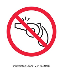 Prohibited whistle vector icon. No coach icon. Forbidden whistle icon. No trainer sign. Warning, caution, attention, restriction, danger flat sign design symbol pictogram