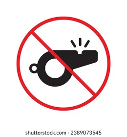 Prohibited whistle vector icon. No coach icon. Forbidden whistle icon. No trainer sign. Warning, caution, attention, restriction, danger flat sign design symbol pictogram. UX UI icon