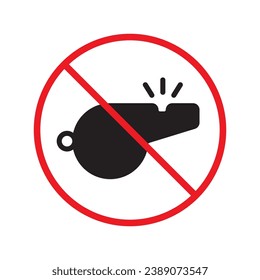 Prohibited whistle vector icon. No coach icon. Forbidden whistle icon. No trainer sign. Warning, caution, attention, restriction, danger flat sign design symbol pictogram. UX UI icon