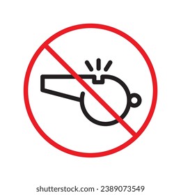Prohibited whistle vector icon. No coach icon. Forbidden whistle icon. No trainer sign. Warning, caution, attention, restriction, danger flat sign design symbol pictogram. UX UI icon