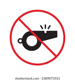 Prohibited whistle vector icon. No coach icon. Forbidden whistle icon. No trainer sign. Warning, caution, attention, restriction, danger flat sign design symbol pictogram. UX UI icon