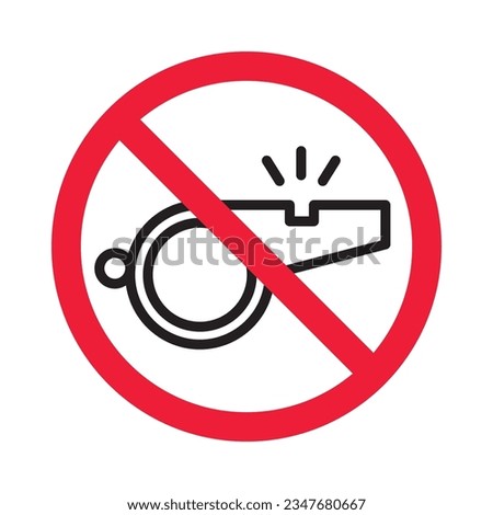 Prohibited whistle vector icon. No coach icon. Forbidden whistle icon. No trainer sign. Warning, caution, attention, restriction, danger flat sign design symbol pictogram