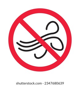 Icono vectorial de viento prohibido. Sin icono de viento. Icono de tormenta de viento prohibido. No hay señal de viento. Advertencia, precaución, atención, restricción, símbolo de diseño de señal plana de peligro pictograma