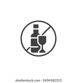 Prohibited Wine bottle and glass vector icon. filled flat sign for mobile concept and web design. No Alcohol glyph icon. Symbol, logo illustration. Vector graphics
