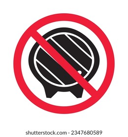 Prohibited wooden barrel vector icon. No barrel icon. Forbidden wine barrel icon. No wood barrel sign. Warning, caution, attention, restriction, danger flat sign design symbol pictogram