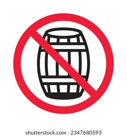 Prohibited wooden barrel vector icon. No barrel icon. Forbidden wine barrel icon. No wood barrel sign. Warning, caution, attention, restriction, danger flat sign design symbol pictogram