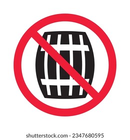 Prohibited wooden barrel vector icon. No barrel icon. Forbidden wine barrel icon. No wood barrel sign. Warning, caution, attention, restriction, danger flat sign design symbol pictogram