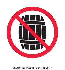 Prohibited wooden barrel vector icon. No barrel icon. Forbidden wine barrel icon. No wood barrel sign. Warning, caution, attention, restriction, danger flat sign design symbol pictogram