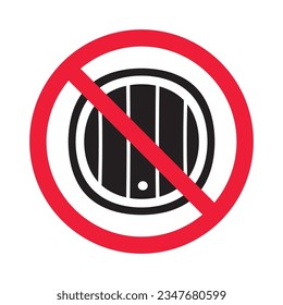 Prohibited wooden barrel vector icon. No barrel icon. Forbidden wine barrel icon. No wood barrel sign. Warning, caution, attention, restriction, danger flat sign design symbol pictogram