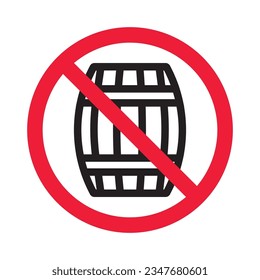 Prohibited wooden barrel vector icon. No barrel icon. Forbidden wine barrel icon. No wood barrel sign. Warning, caution, attention, restriction, danger flat sign design symbol pictogram