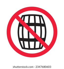 Prohibited wooden barrel vector icon. No barrel icon. Forbidden wine barrel icon. No wood barrel sign. Warning, caution, attention, restriction, danger flat sign design symbol pictogram