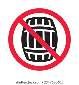 Prohibited wooden barrel vector icon. No barrel icon. Forbidden wine barrel icon. No wood barrel sign. Warning, caution, attention, restriction, danger flat sign design symbol pictogram