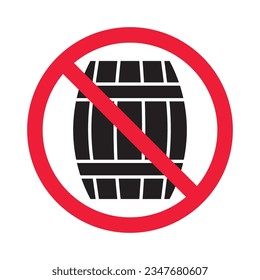 Prohibited wooden barrel vector icon. No barrel icon. Forbidden wine barrel icon. No wood barrel sign. Warning, caution, attention, restriction, danger flat sign design symbol pictogram