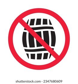 Prohibited wooden barrel vector icon. No barrel icon. Forbidden wine barrel icon. No wood barrel sign. Warning, caution, attention, restriction, danger flat sign design symbol pictogram