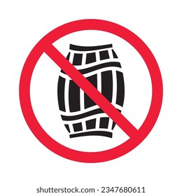 Prohibited wooden barrel vector icon. No barrel icon. Forbidden wine barrel icon. No wood barrel sign. Warning, caution, attention, restriction, danger flat sign design symbol pictogram