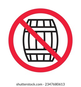 Prohibited wooden barrel vector icon. No barrel icon. Forbidden wine barrel icon. No wood barrel sign. Warning, caution, attention, restriction, danger flat sign design symbol pictogram