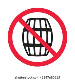 Prohibited wooden barrel vector icon. No barrel icon. Forbidden wine barrel icon. No wood barrel sign. Warning, caution, attention, restriction, danger flat sign design symbol pictogram