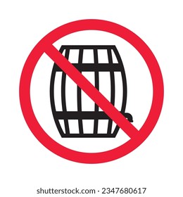 Prohibited wooden barrel vector icon. No barrel icon. Forbidden wine barrel icon. No wood barrel sign. Warning, caution, attention, restriction, danger flat sign design symbol pictogram