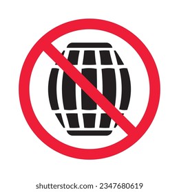 Prohibited wooden barrel vector icon. No barrel icon. Forbidden wine barrel icon. No wood barrel sign. Warning, caution, attention, restriction, danger flat sign design symbol pictogram