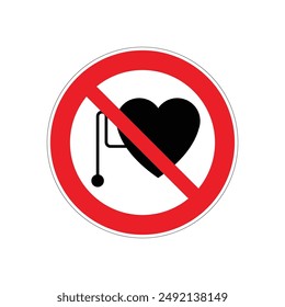 prohibited from working on people using pacemakers, on a white background, Eps10 vector illustration