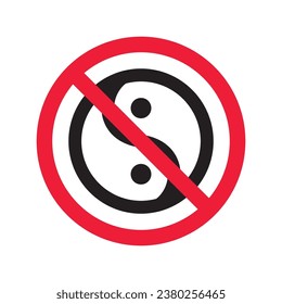 Prohibited yin yang vector icon. No yin-yang icon. Forbidden buddism icon. No ying yang sign. Warning, caution, attention, restriction, danger flat sign design symbol pictogram