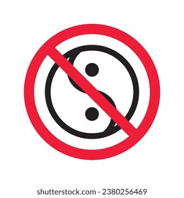 Icono vectorial de yin yang prohibido. Ningún ícono de yin-yang. Icono de presupuesto prohibido. No está firmando Yang. Advertencia, precaución, atención, restricción, símbolo de diseño de señal plana de peligro pictograma