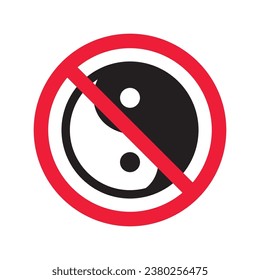 Prohibited yin yang vector icon. No yin-yang icon. Forbidden buddism icon. No ying yang sign. Warning, caution, attention, restriction, danger flat sign design symbol pictogram