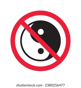 Prohibited yin yang vector icon. No yin-yang icon. Forbidden buddism icon. No ying yang sign. Warning, caution, attention, restriction, danger flat sign design symbol pictogram
