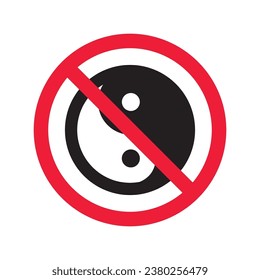 Prohibited yin yang vector icon. No yin-yang icon. Forbidden buddism icon. No ying yang sign. Warning, caution, attention, restriction, danger flat sign design symbol pictogram