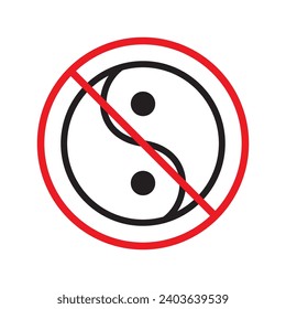 Icono vectorial de yin yang prohibido. Ningún ícono de yin-yang. Icono de presupuesto prohibido. No está firmando Yang. Advertencia, precaución, atención, restricción, símbolo de diseño de señal plana de peligro pictograma
