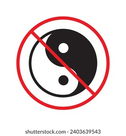 Prohibited yin yang vector icon. No yin-yang icon. Forbidden buddism icon. No ying yang sign. Warning, caution, attention, restriction, danger flat sign design symbol pictogram