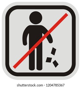 prohibiting the disposal of garbage, black figure and paper, vector icon, gray and black frame
