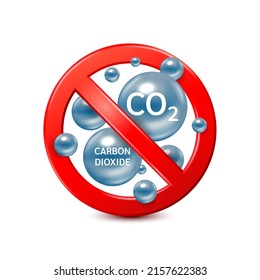 Prohibiting emissions carbon dioxide CO2 red sign. isolated on white background. Prohibition symbol icon 3D vector EPS10 Illustration.