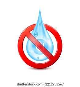 Prohibición de emisiones de cloro dentro del agua arroja el signo rojo. aislado de fondo blanco. Icono de símbolo de prohibición 3D vector EPS10 Ilustración.