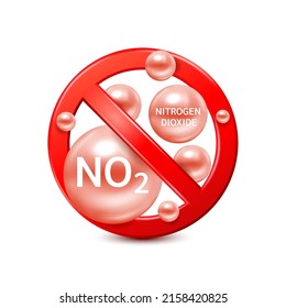 Prohibiting emissions Nitrogen Dioxide NO2 red sign. isolated on white background. Air pollution emissions contamination with industrial pipes. Prohibition symbol icon 3D vector EPS10 Illustration.