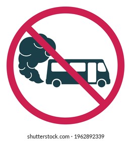 Prohibiting Hazardous Exhaust Gas Sign. Bus Icon With Exhaust Gases. Exhaust Fumes. Environmental Pollution. Smog.