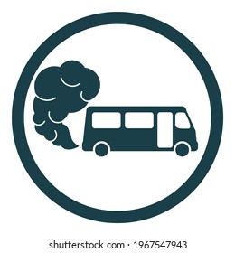 Prohibiting Hazardous Exhaust Gas Sign. Bus Icon With Exhaust Gases. Exhaust Fumes. Environmental Pollution. Smog.