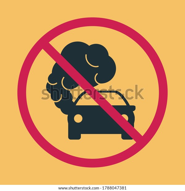 Prohibiting\
hazardous exhaust gas sign. Car icon with exhaust gases. Exhaust\
fumes. Environmental pollution.\
Smog.
