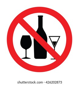 Prohibiting sign for alcohol. No drinking sign. Vector illustration