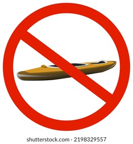 Prohibiting sign with crossed out kayak isolated on white background. Sign is not to sail boat. Vector design element.